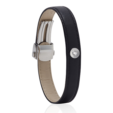 צמיד עור שחור משובץ יהלומים MASAOR