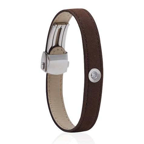 צמיד עור חום כהה משובץ יהלום MASAOR