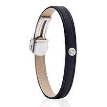 צמיד עור שחור משובץ יהלומים MASAOR