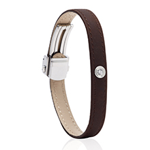 צמיד עור חום כהה משובץ יהלום MASAOR