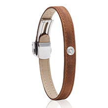 צמיד עור חום משובץ יהלום MASAOR