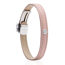 צמיד עור ורוד פסטל משובץ יהלום MASAOR